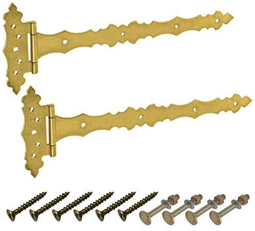 BRESKO Kreuzgehänge dekorativ Ladenband Scharnier T Bänder Torband Türbänder verzinkt 2er Set mit Schrauben (Gelb, 400x50x170 mm)