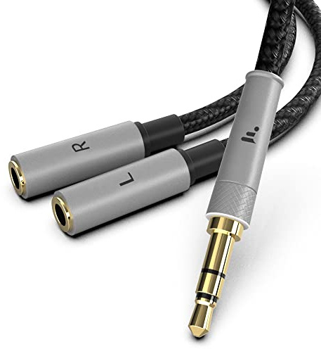 FUNDIAN 3.5mm True Stereo L R Splitter, 3.5mm Male to Female Aux Audio Adapter, HiFi Sound Headphone Jack, Metal Shell, Y L/R Splitter for Phone, Speaker, MP3, Tablet, TV