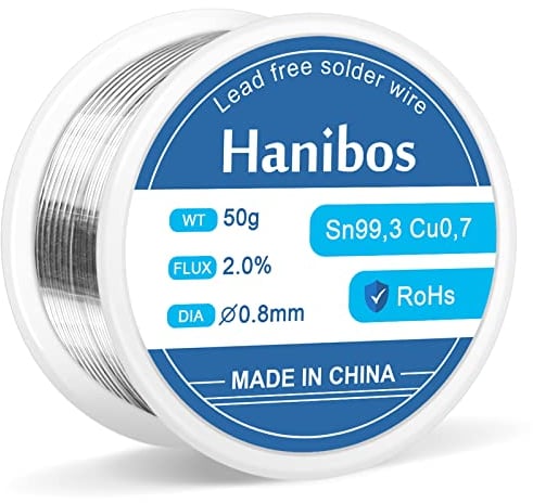 Lötzinn 0,8 mm, Hanibos Lötzinn mit Flussmittel Lötdraht mit Kolophoniumkern zum Elektrolöten und Heimwerken (ca.50g)