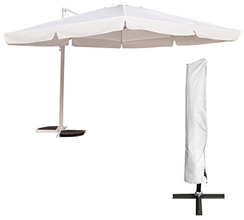 Yellowshop, Garda, Ombrellone da Giardino Decentrato in Alluminio con Telo Anti-UV, Bianco, 3x3 m