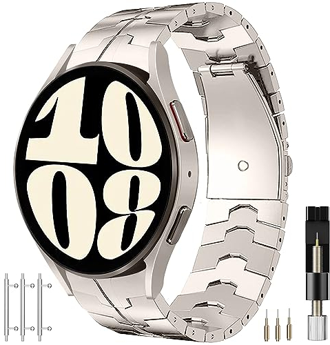 Miimall Kompatibel mit Samsung Galaxy Watch 7/fe/6/5/4 Armband 40mm 44mm, Edelstahl Metall Doppelte Faltschließe Verstellbares Armbänder für Galaxy Watch 6 Classic 43mm 47mm/Watch 5 Pro 45mm-Titan