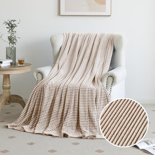 FY FIBER HOUSE Fleece Kuscheldecken mit Karos, extra weiche Flauschige Decken, leichte, gemütliche Mikrofaser Sofadecke/Wolldecke für Büro, Sessel und Camping, 230x230cm, Braun