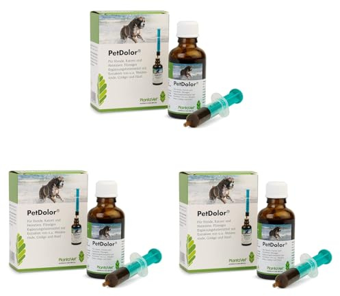 PetDolor | Flüssigkeit für Hunde, Katzen & Heimtiere | 3 x 50 ml | Ginkgo | PlantaVet | Ergänzungsfuttermittel | Zur Unterstützung der normalen Gelenk- und Kreislauffunktionen | 3er Pack