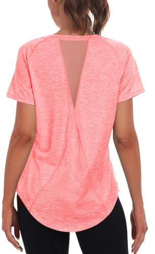 Jlowesun Sportshirt Damen Kurzarm,Leichtes Atmungsaktiv Funktions Back Mesh Sport Oberteile Damen,Rundhals Sport Top Frauen Passend für Fitness Laufshirt Yoga