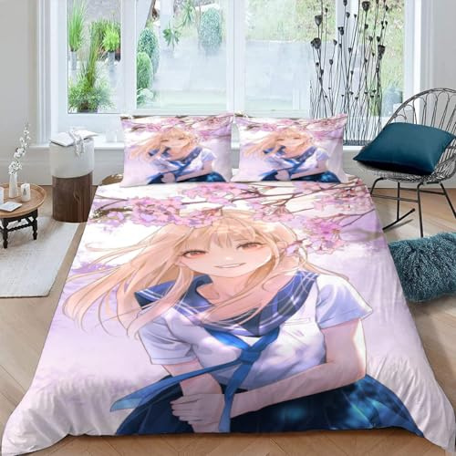 DILANI Anime Mädchen Bettwäsche-Set 135x200cm Japanische Manga-Kawaii 3D-Druck Weiche Mikrofaser 3 Teilig Bettbezüge mit Reißverschluss und 2 Kissenbezüge 80 x 80 cm für Erwachsene Kinder