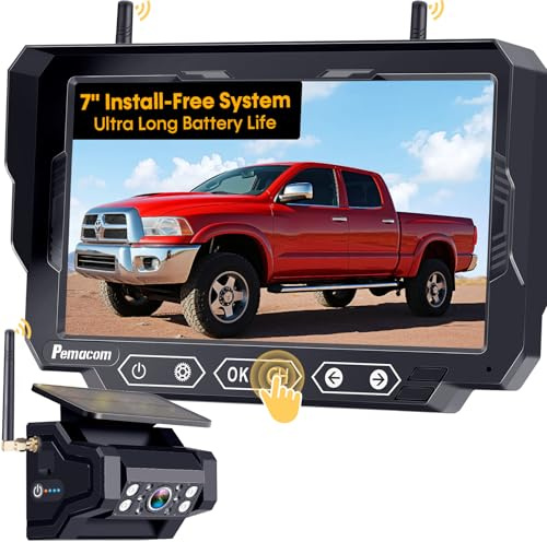 1080P HD Wireless Backup Camera: 1-Min Magnetic Easy Install No Wiring 7 Anti-Glare Monitor with Clear Night Vision - 24H Long Life Solar Scratch-Proof Rear View Camera for Truck Trailer SUV Small RV