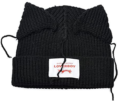 Stray Kids Kpop Beanie - Katzenohren-Mütze, Hyunjin Felix Bangchan-Mütze, Strickmütze, SKZ Kopfbedeckung (Farbe: Cat Ear Beanie Hat Schwarz, Größe: Medium)