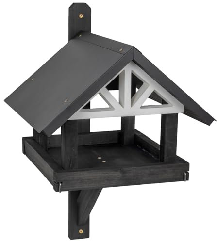 VOSS.garden Vogelhaus Morby, schwarz/weiß, lasiertes Holz, Metalldach, Wandmontage, Gartendekoration, hängend