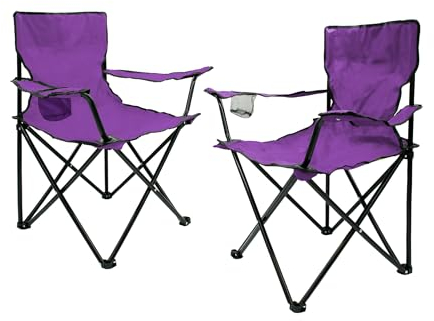 Lot de 2 chaises de camping pliantes avec porte-gobelet - Violet - Chaise de camping pliable avec sac de transport - Chaise pliable pour festival, loisirs, jardin, pêche, charge maximale : 100 kg