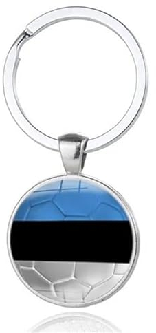 Art Attack Estonian Flag Soccer Keychain, Estonia Blueshirts National Football Team Accessories History Party Favor Fan Car Key Chain Ring Pendant Charm (Silver), Silver, S
