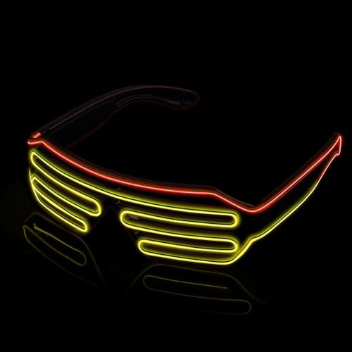 MULBEVD 1 Packung LED-Leuchtbrille, El-Wire-Rave-Shutter-Brille, Partybrille für Halloween, DJ, Konzerte, Rave, Cosplay-Partys (Orange&Gelb)