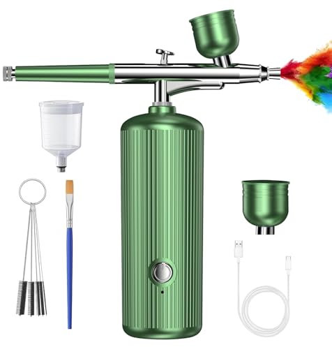 AirBrush Set, Spritzpistole mit Kompressor 48PSI Kabelloses Airbrush-Kit, 0.3mm Nozzle Oxygen Injector, Handheld Spritzpistole Set für Graffiti, Haut Hydratation, Tattoo, Nägel, Make-up, Kuchen