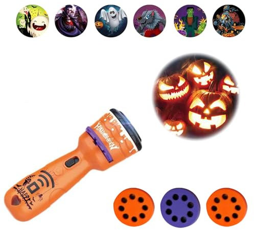 Halloween Torche de Projecteur,Lampe Poche Projecteur pour Enfants,Jouet Lampe de Poche Projecteur,Projecteur Lampe Torche Enfant Halloween avec 3 Disques 24 Images,Cadeaux Halloween pour Enfants