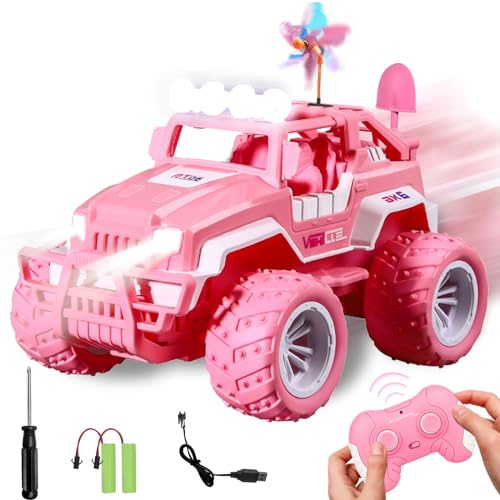 IEEILULU Rose RC Jeep Télécommandée, 1/18 Voiture Télécommandée Off-Road avec LED, Off-Road Jeep Auto avec Moulin à Vent, Convient pour 3-12 Garçons Filles, Cadeaux Jouets Idéaux pour Anniversaire