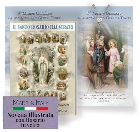 FRATELLI BONELLA - Libretto Tascabile con Il Santo Rosario Illustrato - Libretto con 20 Misteri tratti dall'Enciclica di papa Giovanni Paolo II - Include Rosario in Vetro