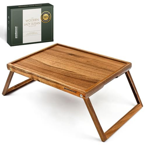 Betttablett aus Holz mit klappbaren Beinen – 100% Akazienholz Frühstückstablett – Klappbarer Betttisch Tablett für Essen und Laptop – Großer Betttisch – Faltbarer Schoßschreibtisch für Laptop
