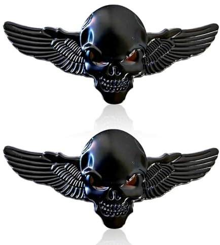 Adesivo per Auto in Metallo Teschio, 2 Pz di 3D Skull Lega di Zinco Metallo Auto Adesivo Skull Emblem Badge Auto Styling Adesivi Accessori per Auto Moto (Nero)