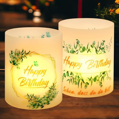 12 Windlicht Tischdeko Geburtstag, Happy Birthday Tischdekoration, Tischdeko Geburtstag Jungen und Mädchen Erwachsene und Kinder, Schön DASS Du Da Bist, Geeignet für Teelichter oder Kerzen