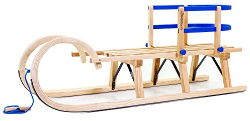 HolzFee Baran E 115 Hörnerschlitten Holz Esche Schlitten | mit Kinder Rückenlehne