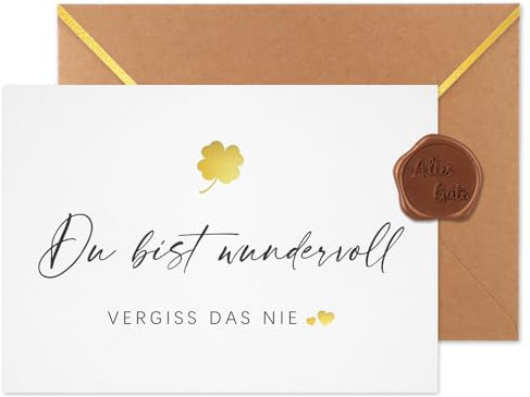 Giftota Du bist wundervoll Grußkarte (A6 Klappkarte mit Umschlag & Wachssiegel), Motivationskarten mit positiven Sprüchen, Mutmacher Geschenk für Freundin Freund Frauen Männer