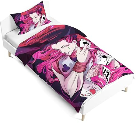 Zhongkaihua Hisoka Anime-bedruckte Bettwäsche-Sets für Kinder, Einzelbett, wendbarer Bettbezug und Kissenbezug, 2er-Set, 135 x 200 cm
