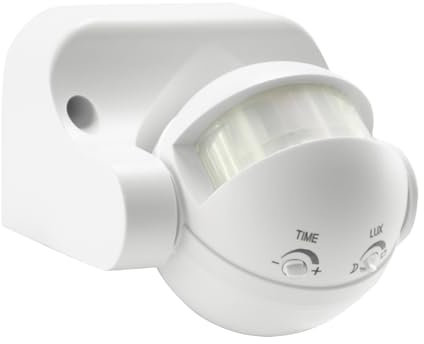 PIR Bewegungsmelder für innen verstellbar IP44 Weiß Leuchtdauer 10s - 7min Erfassungsbereich 180° 12m Sensor für Wandlampen Innenleuchten