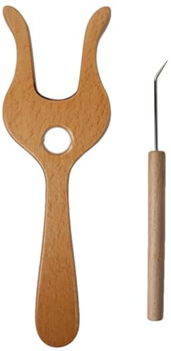 Wood Knitting Fork | Weaving Tools | Fork Braiding Tool | Wooden Knitting Tools | Weaving Fork with Hook for Knitters Crocheters and All Fiber Artists