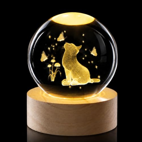 Sahoottie 60 mm 3D-Katzen-Kristallkugel, Katzengeschenke für Frauen, Ornament, Glaskugel, Briefbeschwerer, Katzen-Thema, Geschenke für Frauen, Figur, niedliche Katzen, Dekoration, H