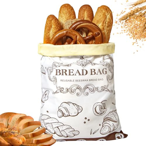 Stnopw Reusable Beeswax Bread Bags with Zipper - Large Capacity Cotton Storage for Homemade, Sourdough & Fresh Bread | FDA Food-Grade Eco-Friendly Storage Solutions (beige 1pcs)