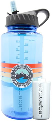 Epic Water Filters Nalgene OG Water Bottle with Filter, USA Made, BPA Free, Removes 99.99% Tap Water Contaminants, Forever Chemicals, Slate Blue, 32 oz