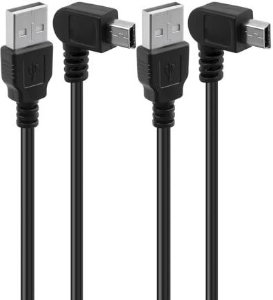 Times Mark 10FT Right Angle USB A to Mini B Cable – 90° Angled 3.5M Heavy Duty Sync & Charge Cord for Dash Cams, GPS, GoPro, Digital Cameras & More(2pcs)