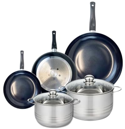 ELO 9744850 Kochgeschirr-Set, 5-teilig, 3 Bratpfannen 20, 24 und 32 cm, 2 Kochtöpfe 20 und 24 cm, Elo Prima glänzend, Edelstahl, Induktion