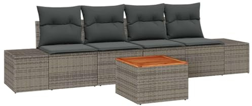 vidaXL Gartensofa-Set mit Speicher 5 pcs Grau Poly-Rattan, Garten & Terrasse, modernes Loungeset, modulare Sitzmöbel, robuster Akazienholz, UV-beständig, Sofa für den Außenbereich