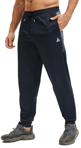 AMZSPORT Herren Jogginghose Leicht mit Reißverschlusstaschen Atmungsaktive Hose für Gym, Laufen und Freizeit,Schwarz L