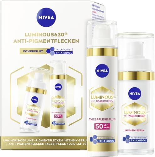 NIVEA CELLUALR LUMINOUS630 Tagesfluid & Intensiv Serum Geschenkset, Gesichtspflege mit LSF 50 (40 ml) und Serum (30 ml), Pflegeset mit Thiamidol gegen Pigmentflecken