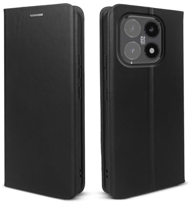 phase9 Echtleder Handyhülle für Xiaomi 15T Klapphülle Leder Case Hülle Magnetverschluss RFID-Schutz Kartenfächer Geldfach Standfunktion Schutzhülle Datenschutz Schwarz