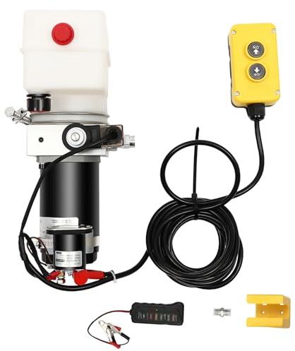 ROGONPDK 800W 12V Elektrische Hydraulikpumpe, Einfachwirkende Kipper Hydraulikaggregat, Hydraulik Pumpe, Kipperpumpe Anhänger Reservoir, Hydraulikpresse mit Spannungsanzeiger & Steckverbinder