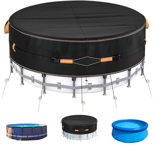 Neuradical Rund Poolabdeckung für Aufstellpools, Strapazierfähiges Oxford-Gewebe, Reißfest, Ideal für Runde und Längliche Pools, Wasser- und Staubdicht 366cm