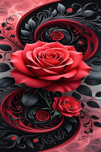 Puzzles für Erwachsene 1000 Teile - DIY Puzzle Rote und Schwarze Rosen - EIN Herausforderndes Kunst,Puzzlespiele für Pädagogisches Spiel Die Ganze Familie als Wanddekoration und Geschenk