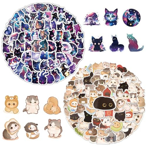 PLUSHCEWT 240 Stück Katzenaufkleber, Wasserfeste Cute Katzen Stickers