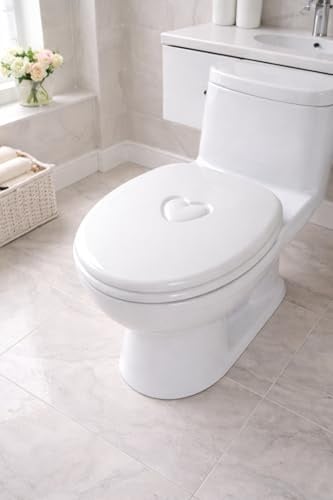 Wooden Toilet Seat with Unique Design 18 Inch MDF Wood Toilet Seat Replacement Bathroom WC Seat Easy to Clean Fixing Included. (Heart)