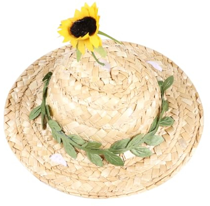 Cabilock Chapeau en Paille Tressée Bonnet Adorable de Tournesol pour Chat Plusieurs Styles Confortable et Doux Peau, pour Photos et Usage Quotidien