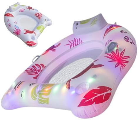 Chaises flottantes de Piscine pour Adultes - avec lumières LED - Flotteurs de Piscine gonflables avec lumières,pour Les Bains de, la Plage, l'été, Les Voyages, en Famille, Hommes et Femmes