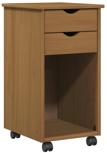 vidaXL Rollschrank Honigbraun 34 x 39 x 65,5 cm Massives Kiefernholz, Schreibtisch, rechteckig und minimalistisch, viel Stauraum, mit Rollen, MDF-Möbel für Dein Zuhause