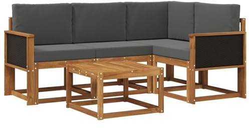 vidaXL Outdoor-Sofagarnitur 5 pcs Natur und Anthrazit Polyester, Gartenmöbel, modernes Loungesofa, Eckset für die Terrasse, Robustes Sitzmöbel für drinnen und draußen