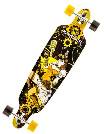 Punisher Skateboards 40 Zoll Longboard Skateboard mit Drop-Through kanadisches Ahornholz, konkaves Deck, Verschiedene Styles, Unisex, 9020, gelb/schwarz, 102 cm