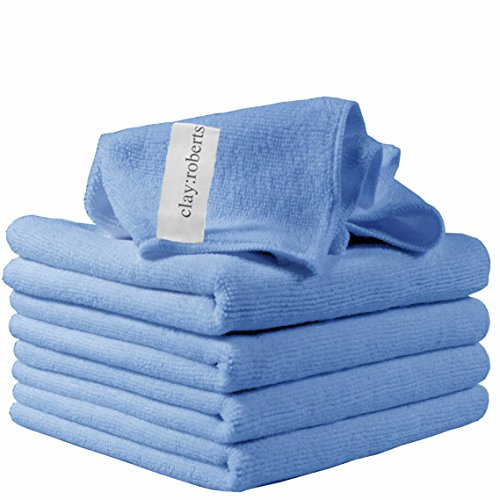 Microfibre Cleaning Cloths, 40cm x 30cm - Pack of 5, Blue, Machine Washable, Polishing, Waxing & Dusting Cloth, Lint-Free, Kitchen Towel, Car Cleaning, Microfiber