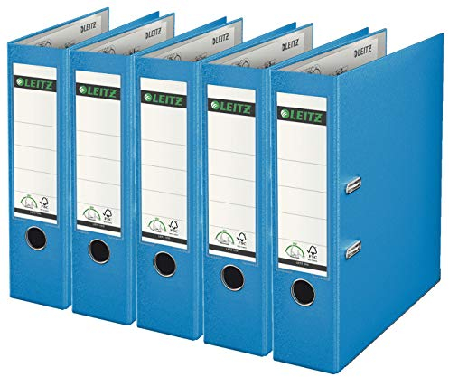 Leitz Ordner Kunststoff breit 1010 mit patentierter 180° Präzisionsmechanik, hellblau, 5er Sparpack | 8cm Breit