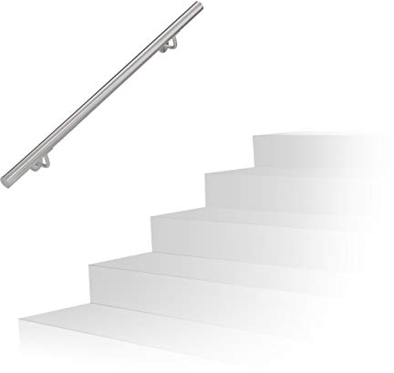 Relaxdays Pasamanos Escalera con Soportes y Tacos Metálicos, Acero Inoxidable Cepillado, Plateado, 100 cm