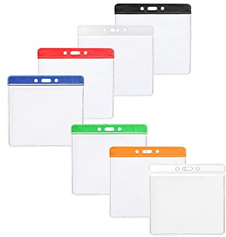 10 x Karteo® Ausweishülle 90 x 110 mm | Kartenhülle horizontal aus Vinyl Plastik | Kartenhalter transparent mit Farbbalken blau | für Karten Ausweise Dienstausweise